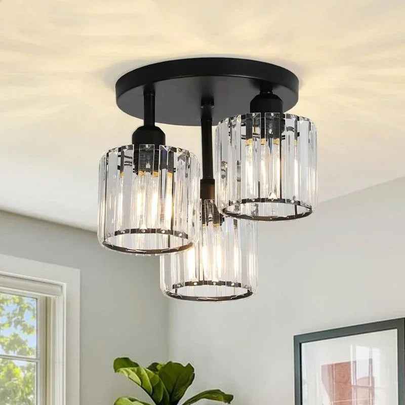 Bela Crystal Ceiling Light | 3-Light Semi Flush Mount, Gold Finish
