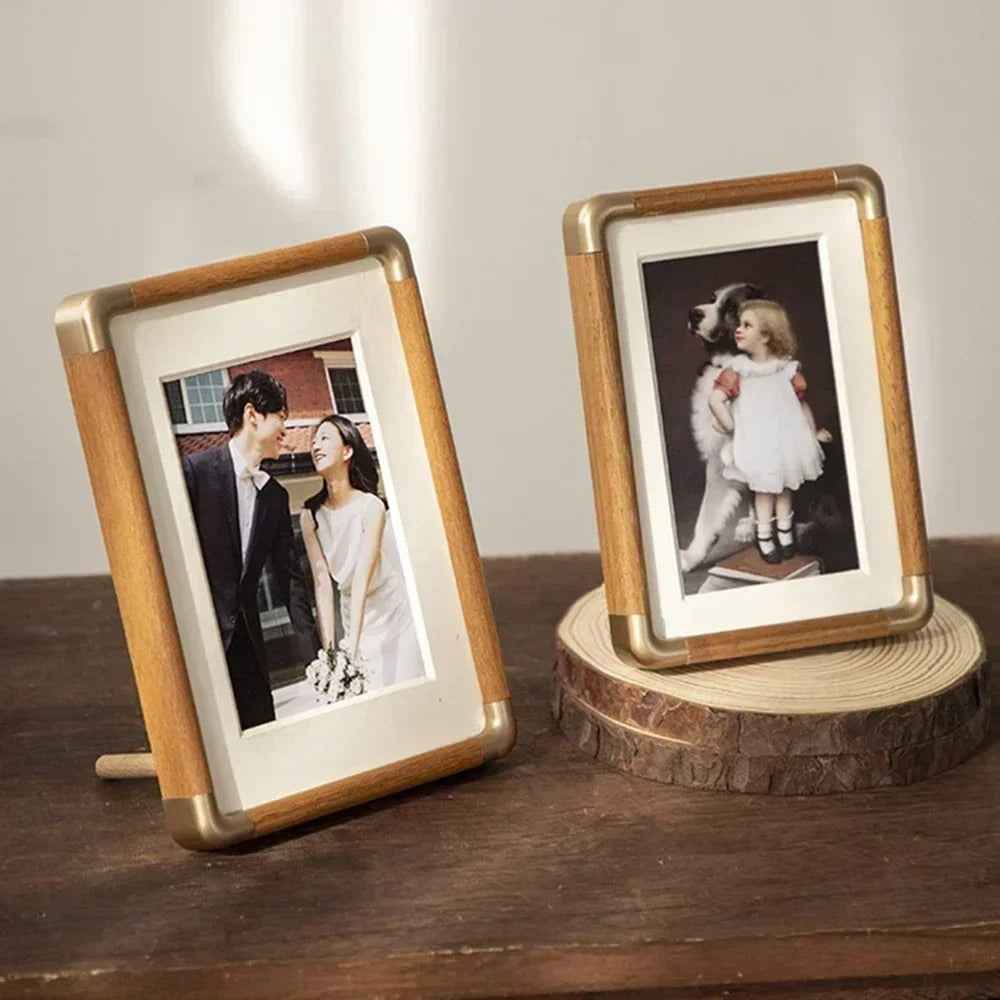 Brio Tabletop Photo Frame | Vintage Wood with Brass Accents