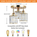 Bela Crystal Ceiling Light | 3-Light Semi Flush Mount, Gold Finish