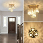 Bela Crystal Ceiling Light | 3-Light Semi Flush Mount, Gold Finish