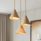 Pendant Lamp Wood Cone Three Head Linear Design LED Compatible