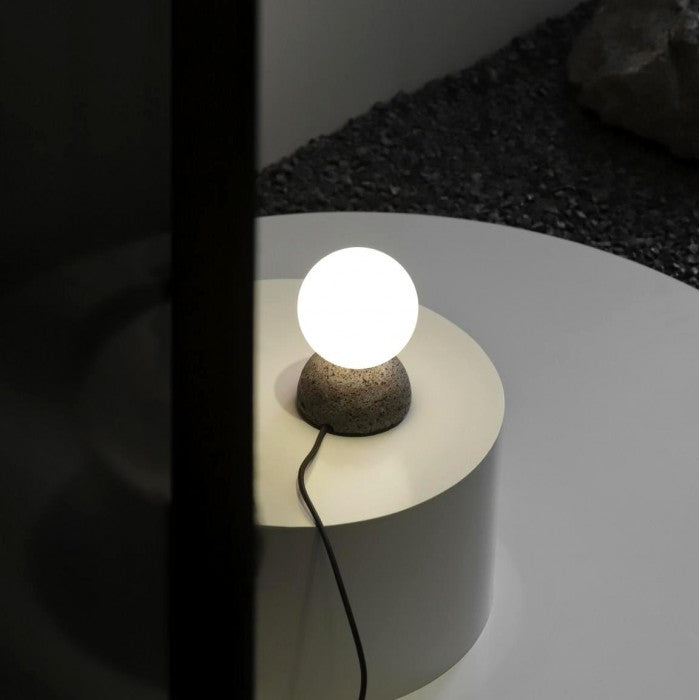 OrigoGlow: Pendant Light with Ball Structure Made of Cement & Opal Glass – for Entrance Area & Sofa Corner