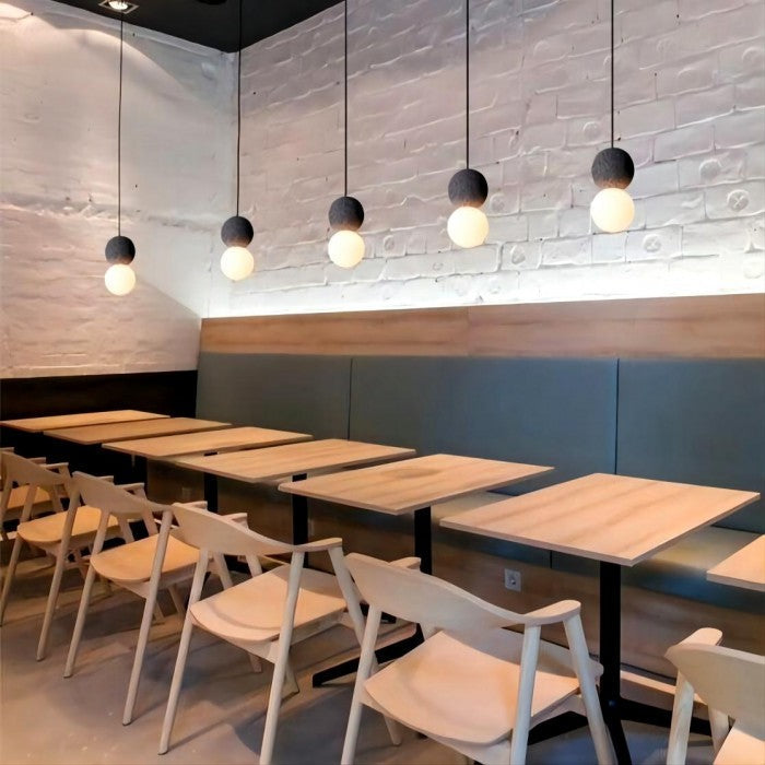 OrigoGlow: Pendant Light with Ball Structure Made of Cement & Opal Glass – for Entrance Area & Sofa Corner