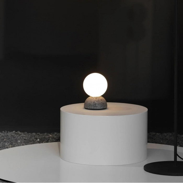 OrigoGlow: Pendant Light with Ball Structure Made of Cement & Opal Glass – for Entrance Area & Sofa Corner
