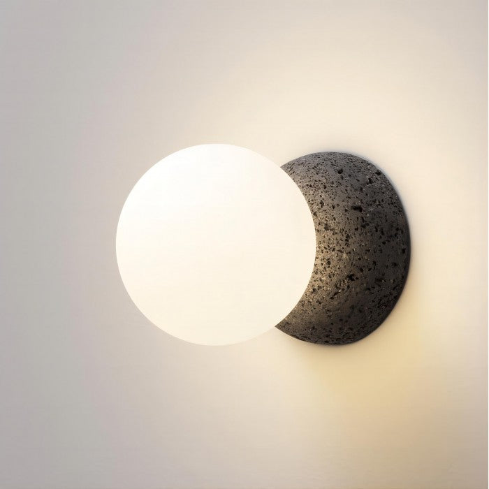 OrigoGlow: Pendant Light with Ball Structure Made of Cement & Opal Glass – for Entrance Area & Sofa Corner