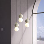 OrigoGlow: Pendant Light with Ball Structure Made of Cement & Opal Glass – for Entrance Area & Sofa Corner