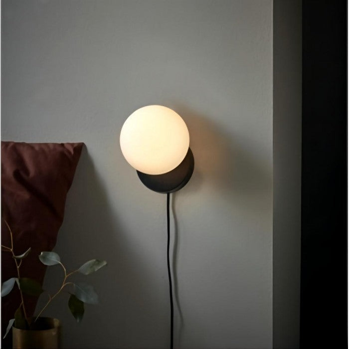 OrigoGlow: Pendant Light with Ball Structure Made of Cement & Opal Glass – for Entrance Area & Sofa Corner