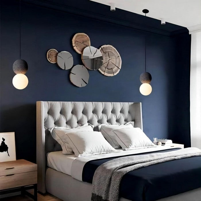 OrigoGlow: Pendant Light with Ball Structure Made of Cement & Opal Glass – for Entrance Area & Sofa Corner