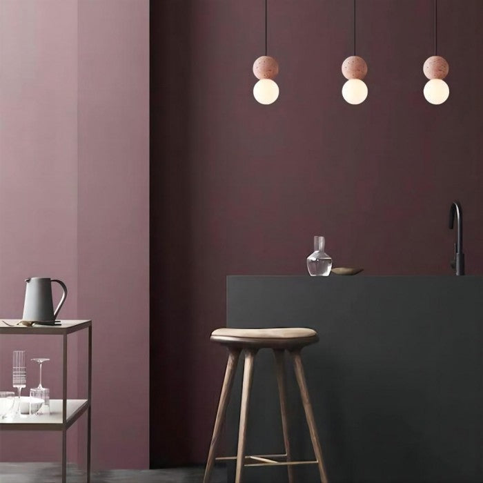 OrigoGlow: Pendant Light with Ball Structure Made of Cement & Opal Glass – for Entrance Area & Sofa Corner