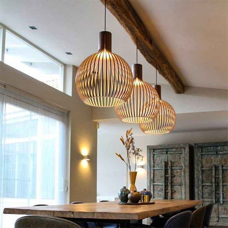 Bela Pendant Light | Handcrafted Natural Wood, Adjustable Height