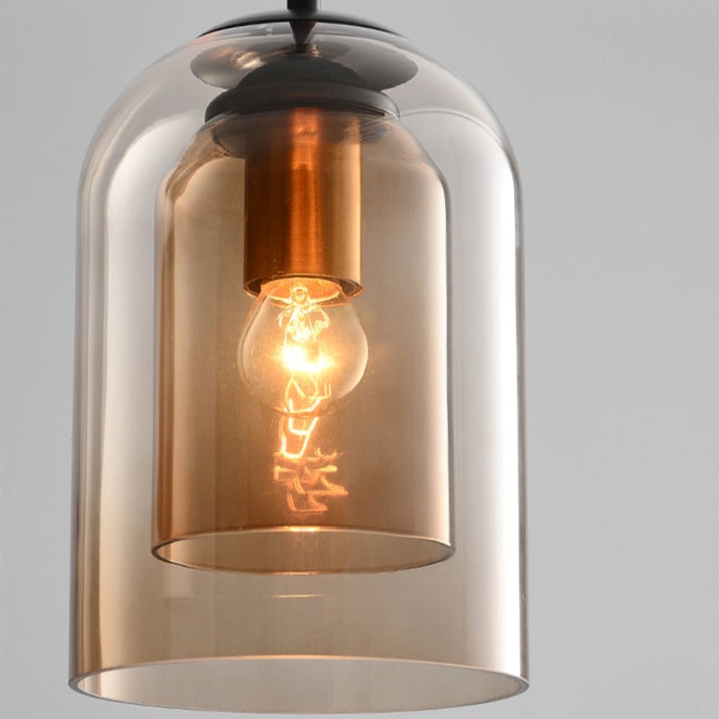 Modern Smoked Glass Cylinder Pendant 1-Light