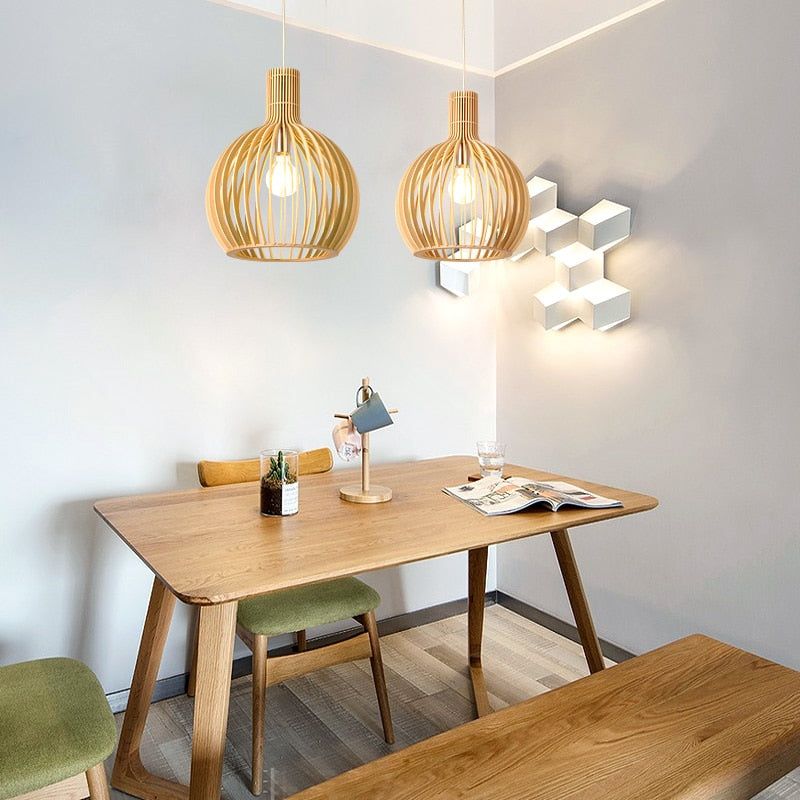 Bela Pendant Light | Handcrafted Natural Wood, Adjustable Height