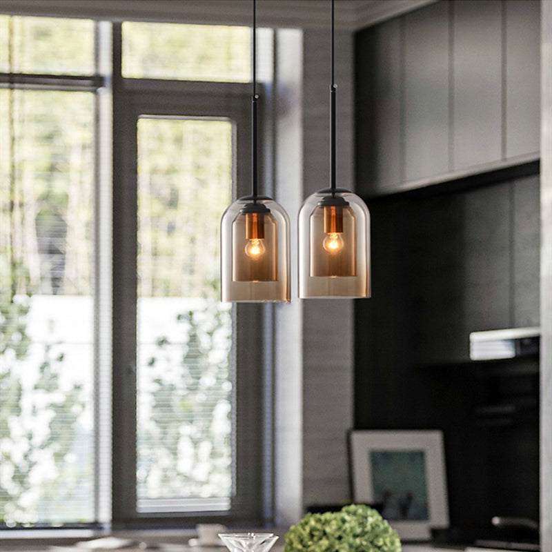 Modern Smoked Glass Cylinder Pendant 1-Light