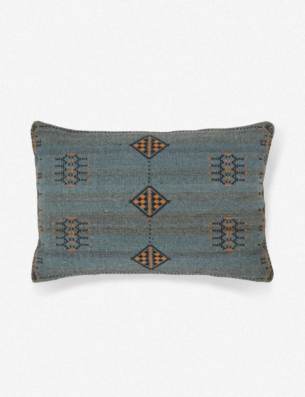 Bela Indigo Lumbar Pillow | Woven Cotton & Wool, Boho Detailing