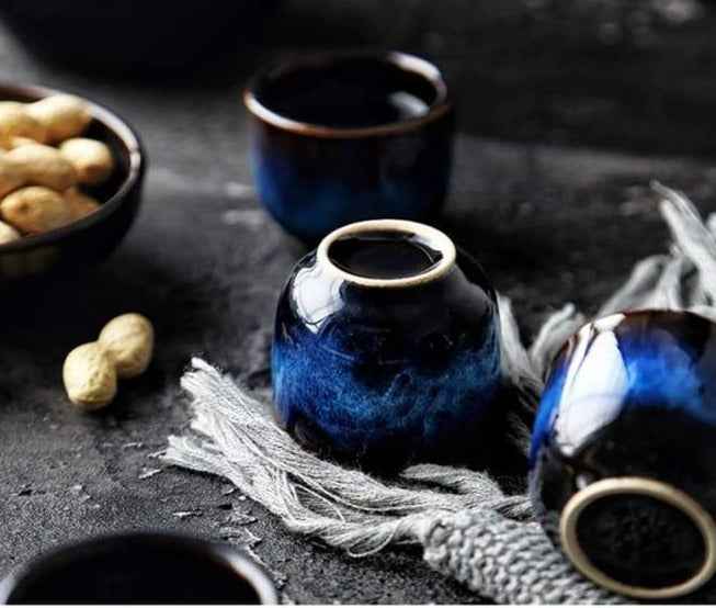 Bento Sake Set | Handgemaakt Keramiek, Indigo Blauw - 5-delig