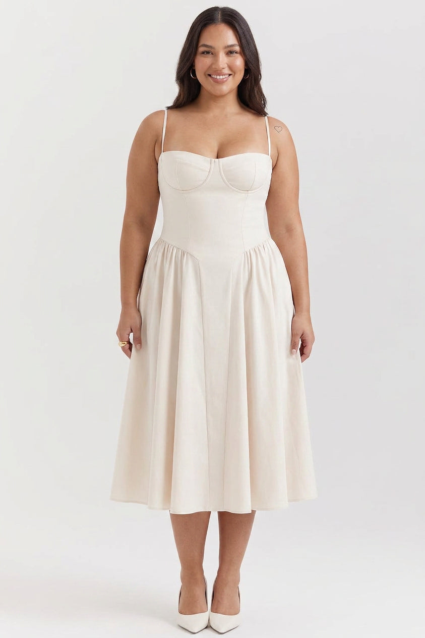Elegant Midi Dress for Women Corset Fit-Flare Sweetheart-Neckline