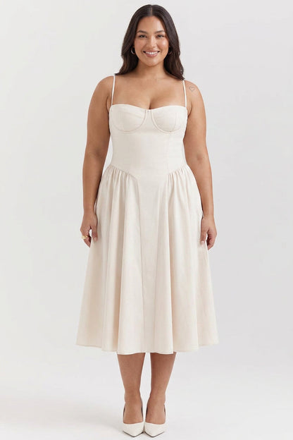 Elegant Midi Dress for Women Corset Fit-Flare Sweetheart-Neckline