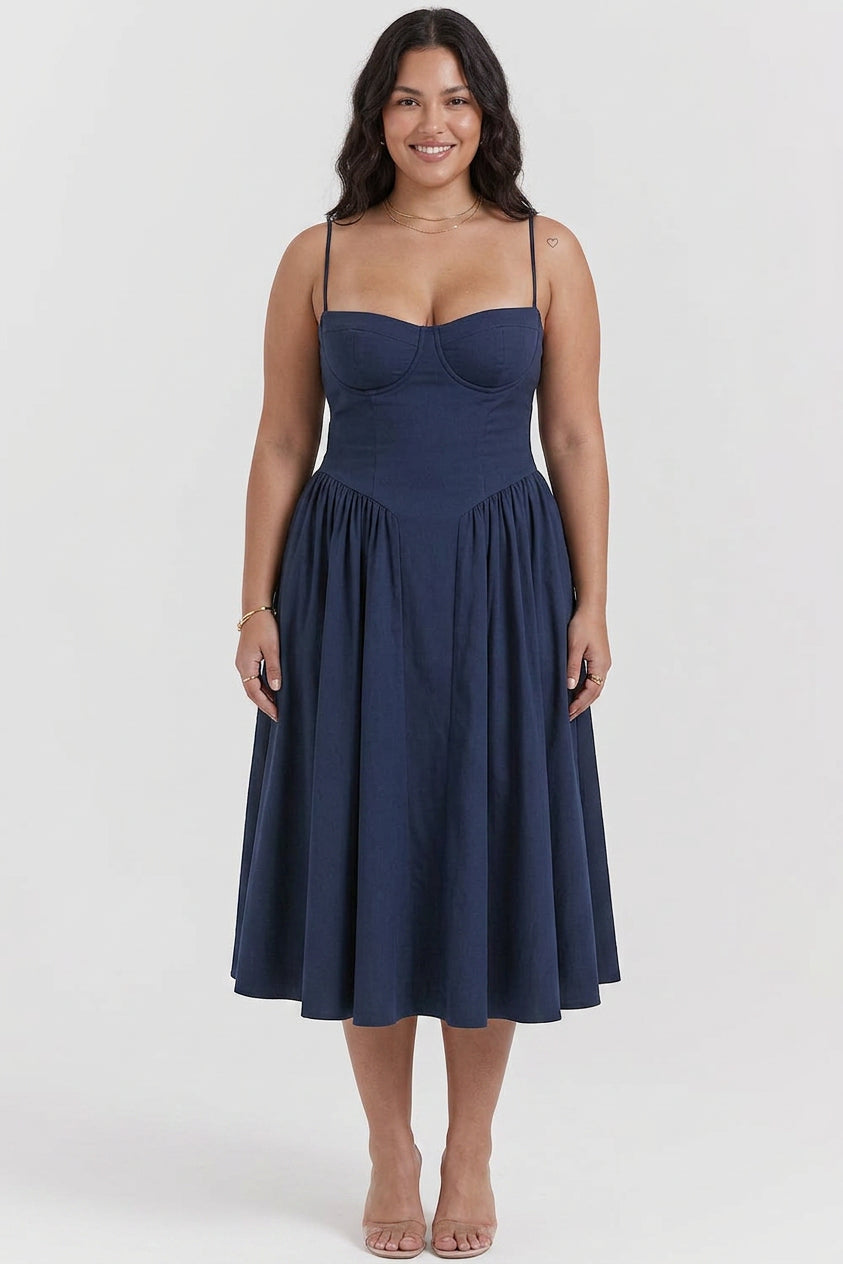 Elegant Midi Dress for Women Corset Fit-Flare Sweetheart-Neckline