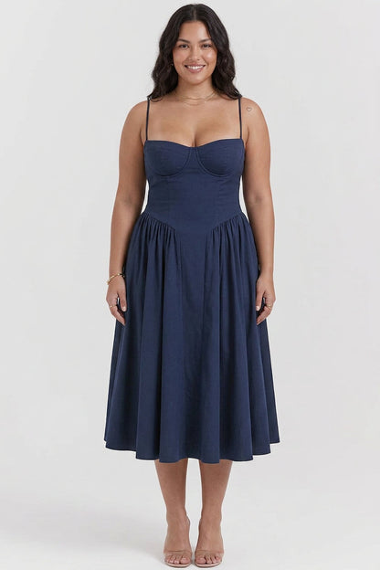 Elegant Midi Dress for Women Corset Fit-Flare Sweetheart-Neckline