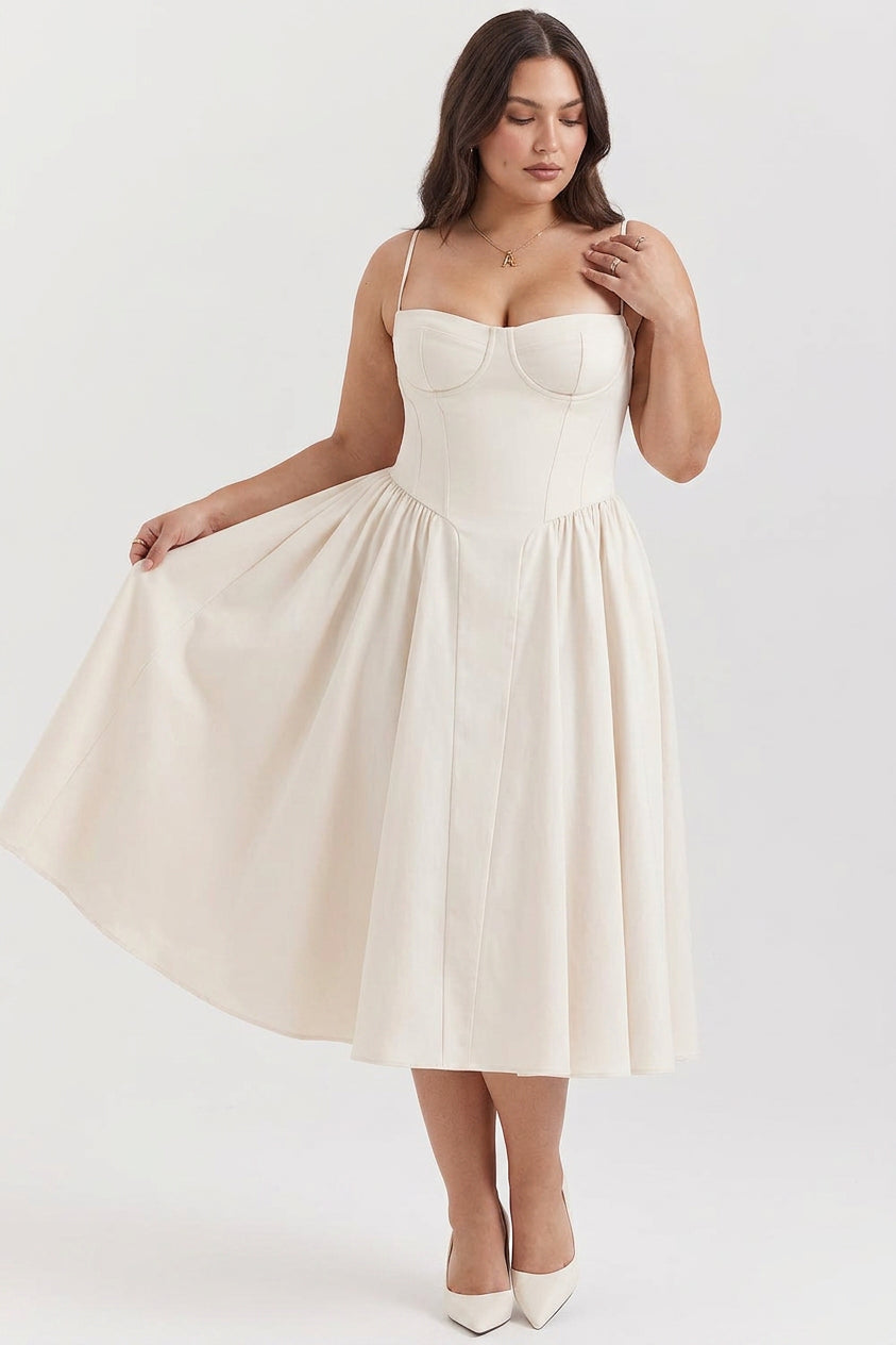 Elegant Midi Dress for Women Corset Fit-Flare Sweetheart-Neckline