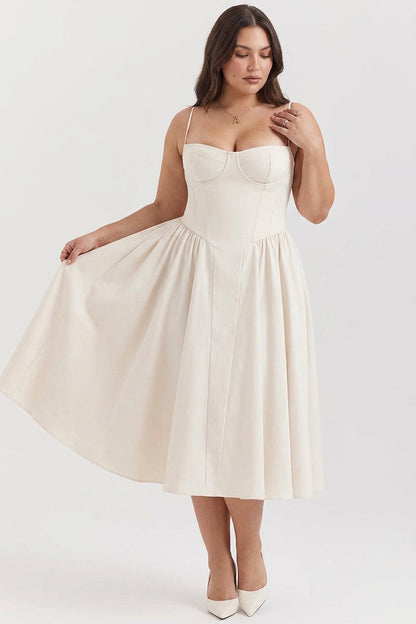 Elegant Midi Dress for Women Corset Fit-Flare Sweetheart-Neckline