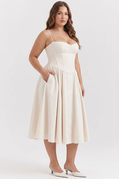 Elegant Midi Dress for Women Corset Fit-Flare Sweetheart-Neckline