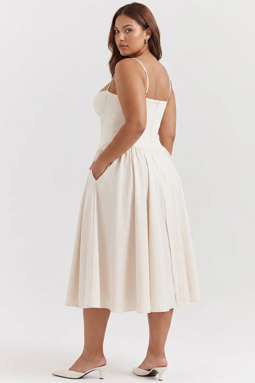 Elegant Midi Dress for Women Corset Fit-Flare Sweetheart-Neckline