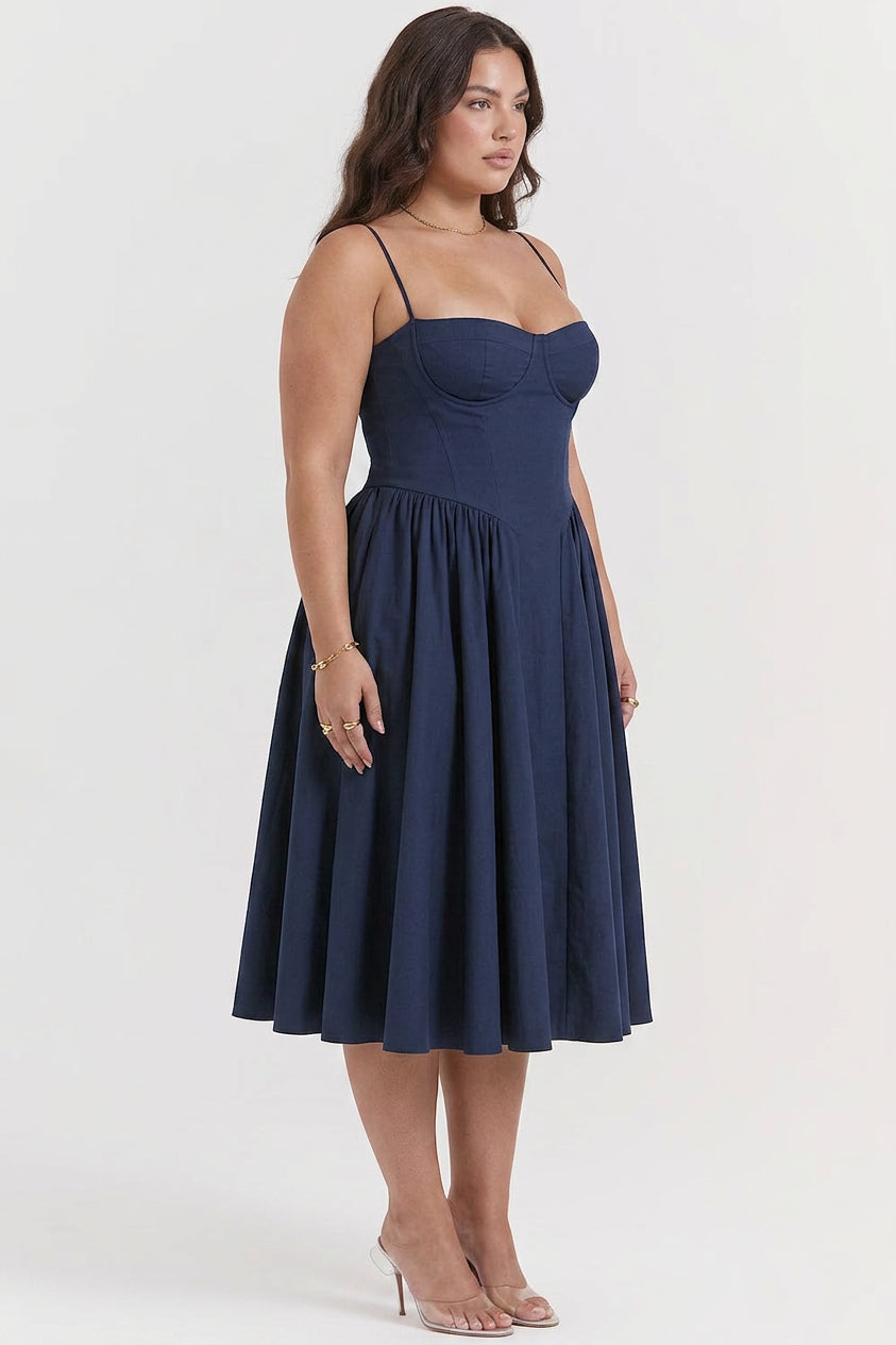 Elegant Midi Dress for Women Corset Fit-Flare Sweetheart-Neckline