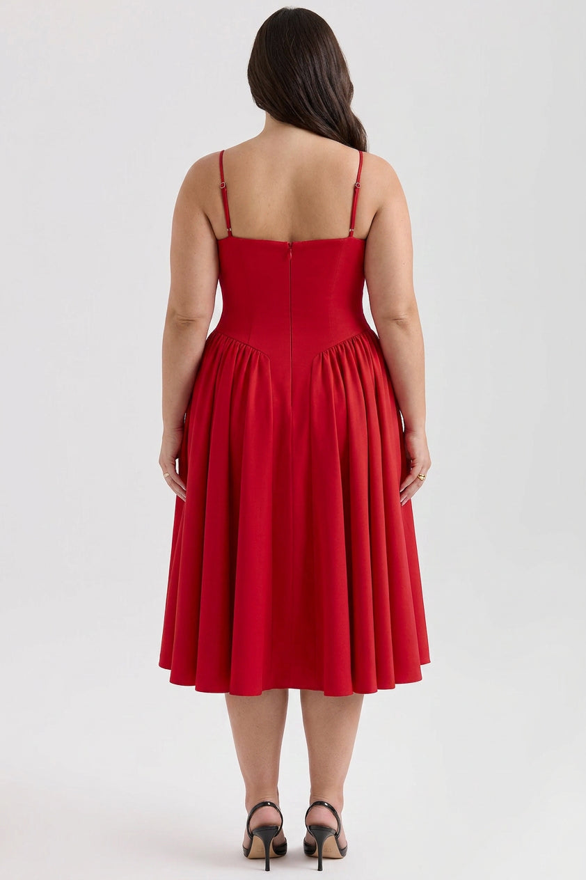 Elegant Midi Dress for Women Corset Fit-Flare Sweetheart-Neckline