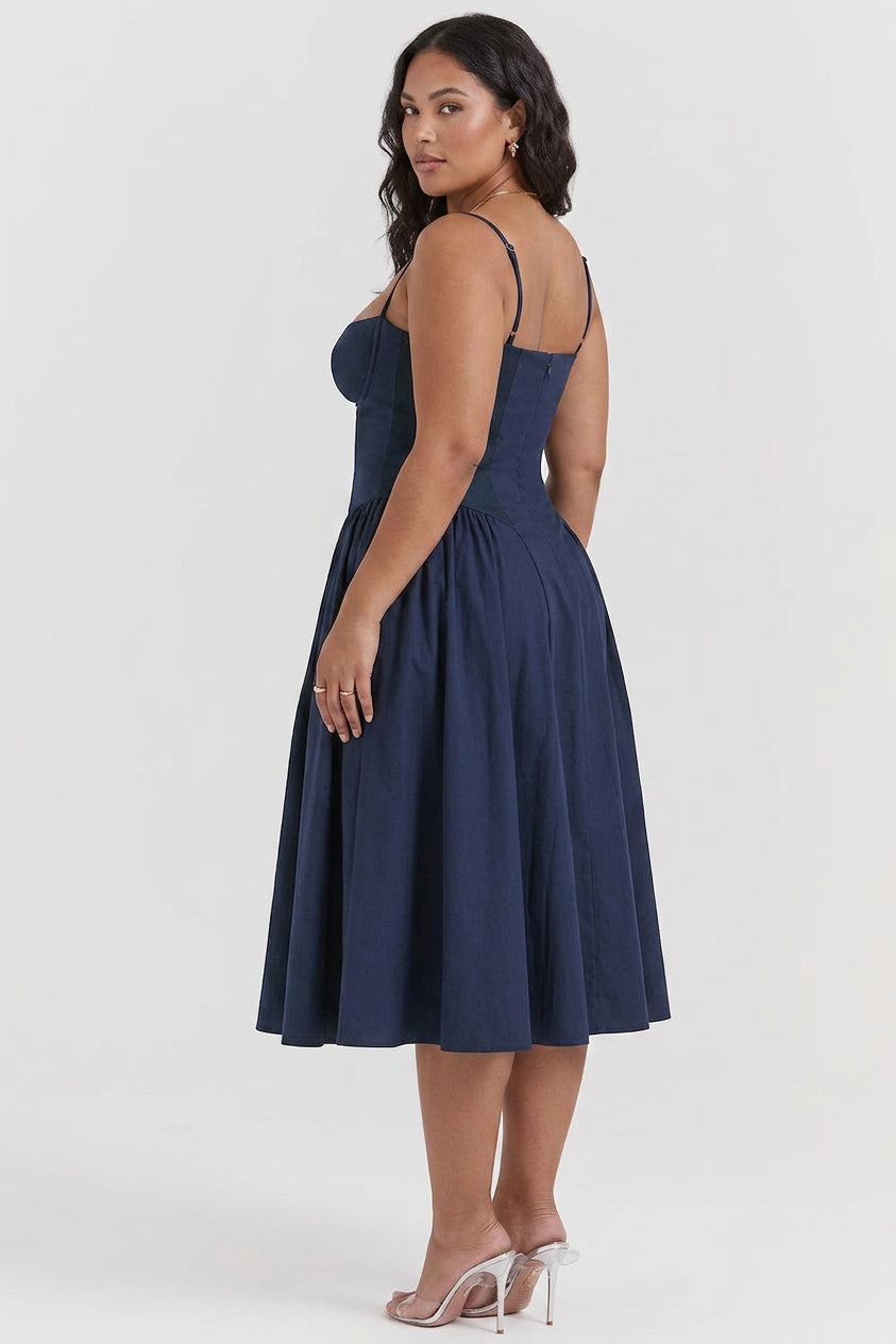 Elegant Midi Dress for Women Corset Fit-Flare Sweetheart-Neckline