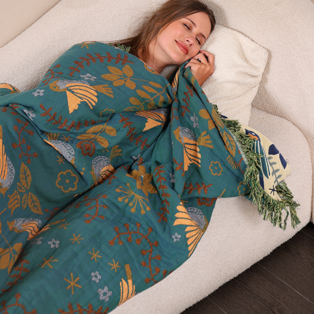 Reversible Scandinavian Bird Blanket | Blanket made from 100% Cotton