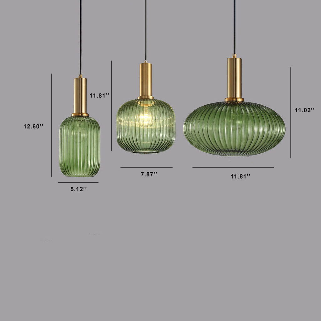 Simple Striped Glass Lantern Pendant Light with Single Bulb