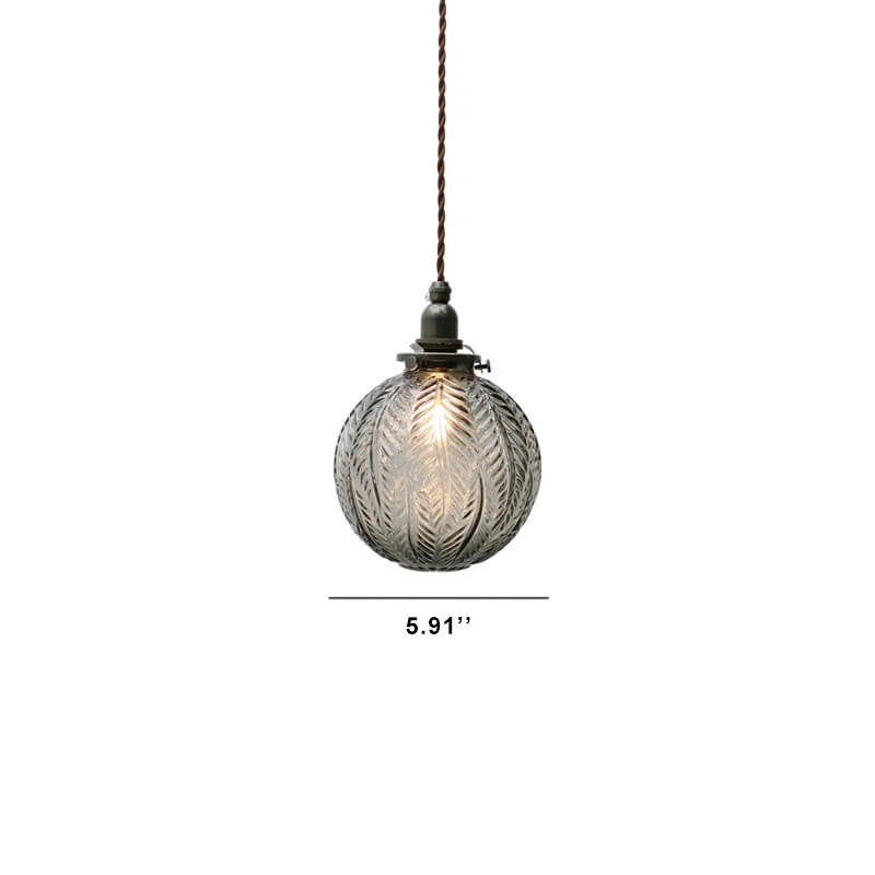Vintage Lotus Textured Glass 1-Light Globe Pendant Lamp