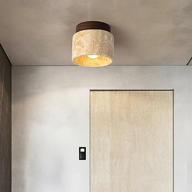 Biora Ceiling Lamp | Travertine & Wood, E27 Fitting