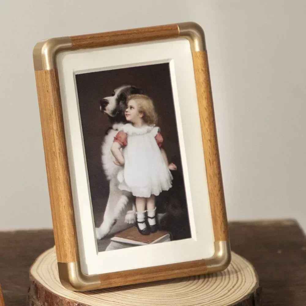 Brio Tabletop Photo Frame | Vintage Wood with Brass Accents