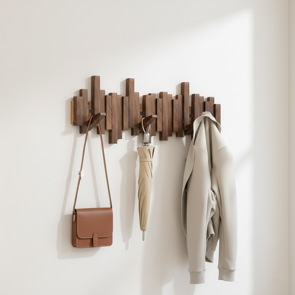 Modura Modern Wooden Coat Rack with Foldable Magnetic Wall Hooks