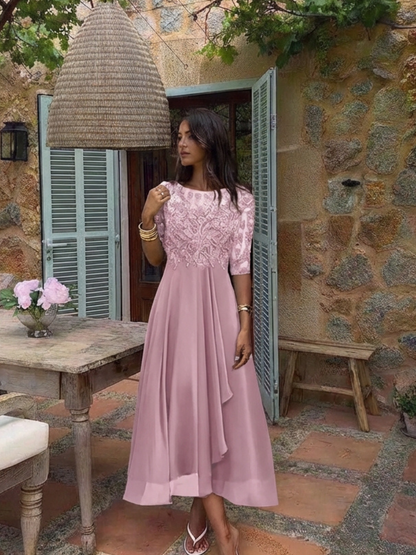 Elegant Lace Midi Dress for Women Three-Quarter Sleeve