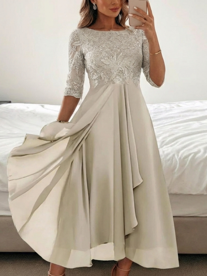 Elegant Lace Midi Dress for Women Three-Quarter Sleeve