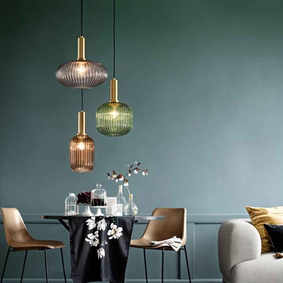 Bello Hanglamp | Geribbeld Glas, Messing E27
