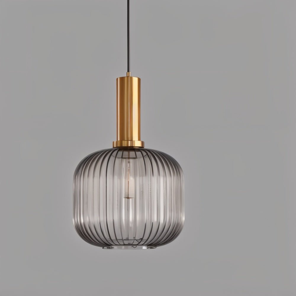 Brio Ribbed Glass Pendant Light | Vintage Elegance with Brass Accents