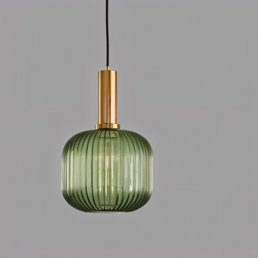 Brio Ribbed Glass Pendant Light | Vintage Elegance with Brass Accents