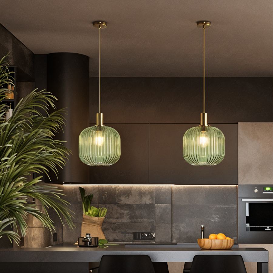 Bello Hanglamp | Geribbeld Glas, Messing E27