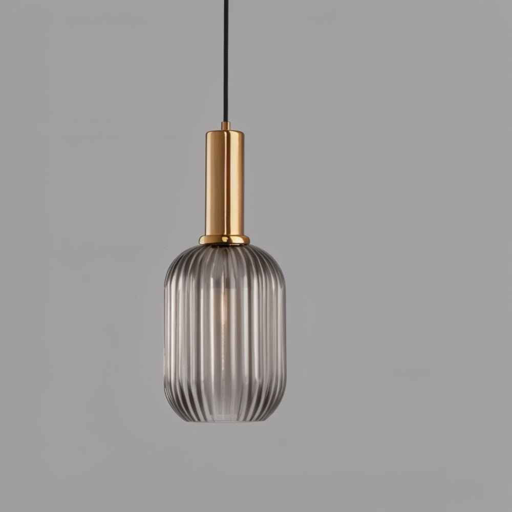 Brio Ribbed Glass Pendant Light | Vintage Elegance with Brass Accents