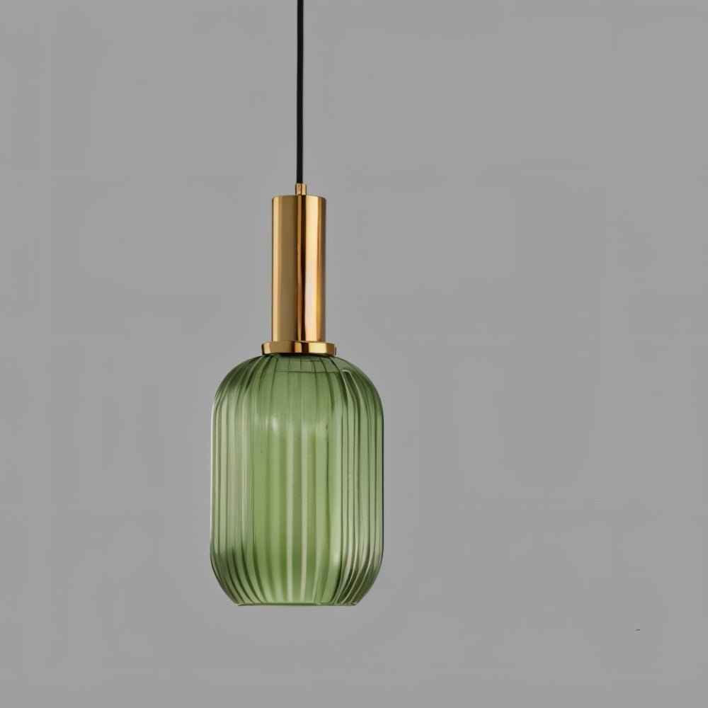 Brio Ribbed Glass Pendant Light | Vintage Elegance with Brass Accents