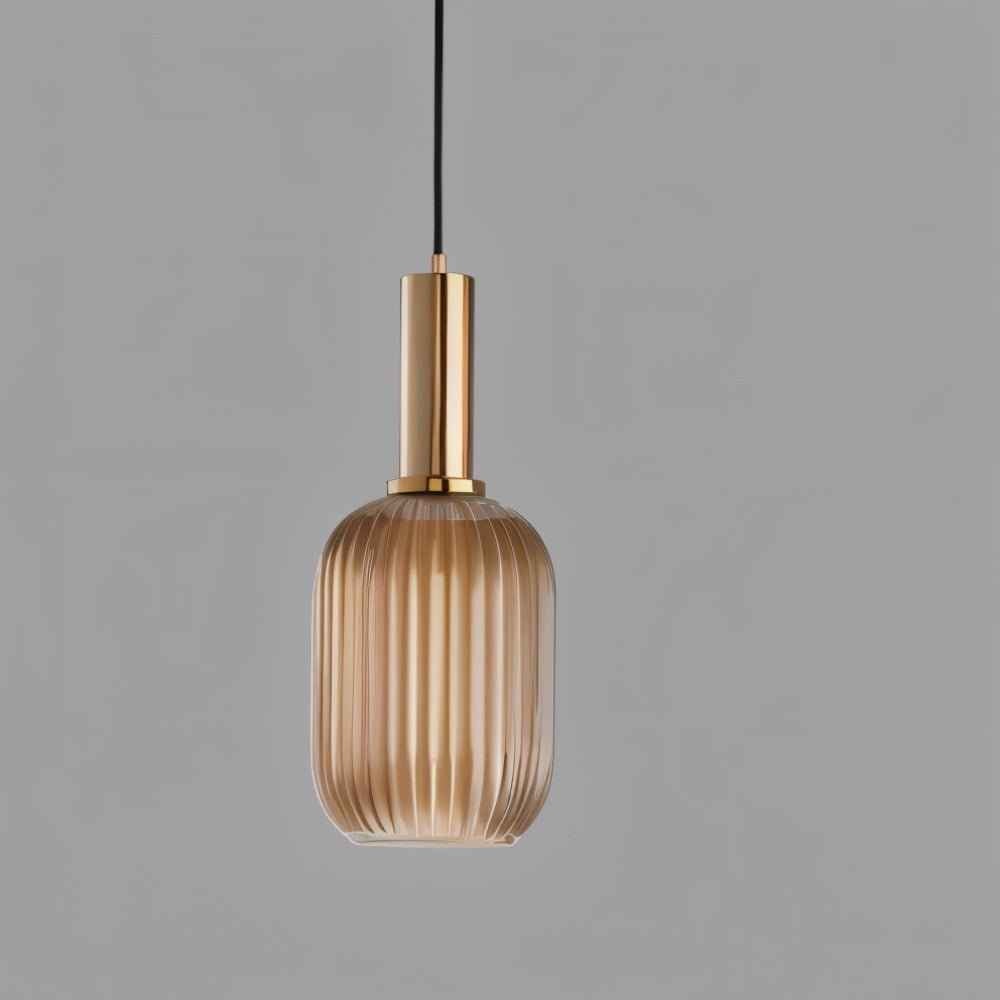 Brio Ribbed Glass Pendant Light | Vintage Elegance with Brass Accents