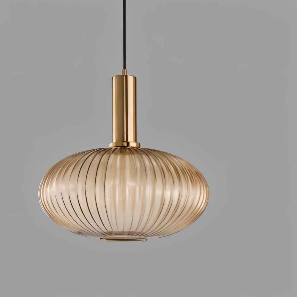Brio Ribbed Glass Pendant Light | Vintage Elegance with Brass Accents