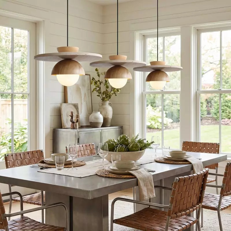Kudaro – Travertine Wooden Japandi Pendant Lamp