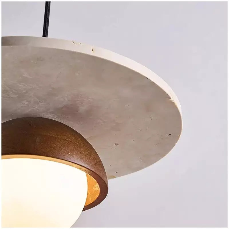 Kudaro – Travertine Wooden Japandi Pendant Lamp