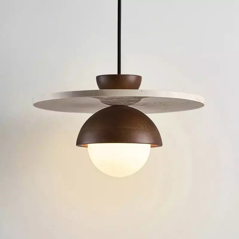Kudaro – Travertine Wooden Japandi Pendant Lamp