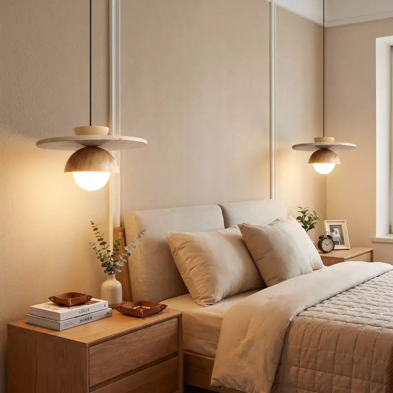 Kudaro – Travertine Wooden Japandi Pendant Lamp